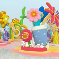 Vibrant Cartoonish Flowers In Fantastic Flower World With Various Shapes And Decorations