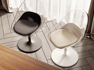 Modern Transparent Leisure Chairs with Black and Beige Cushions and Round Bases 3d model