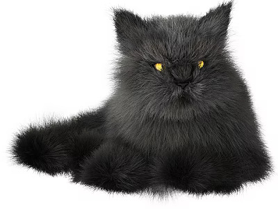 Fluffy Black Cat Plush Doll With Bright Yellow Eyes And Soft Fur Texture 3d model