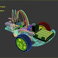 DIY Robotic Car With Transparent Chassis Yellow Wheels And Electronic Components 3d model
