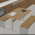 Light Wood Table And Bench Set With Cork Padded Seats And Metal Frame