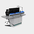 Modern Office Desk and Chair Set with Computer Monitor and Table Lamp