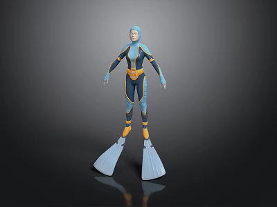 3D Character Model In Diving Suit With Flippers And Weapon Design 3d model