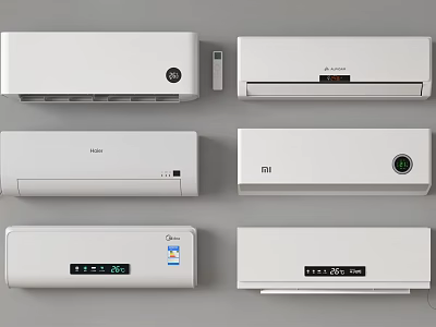 White Wall Mounted Air Conditioner Fans With Digital Display And Control Panels 3d model