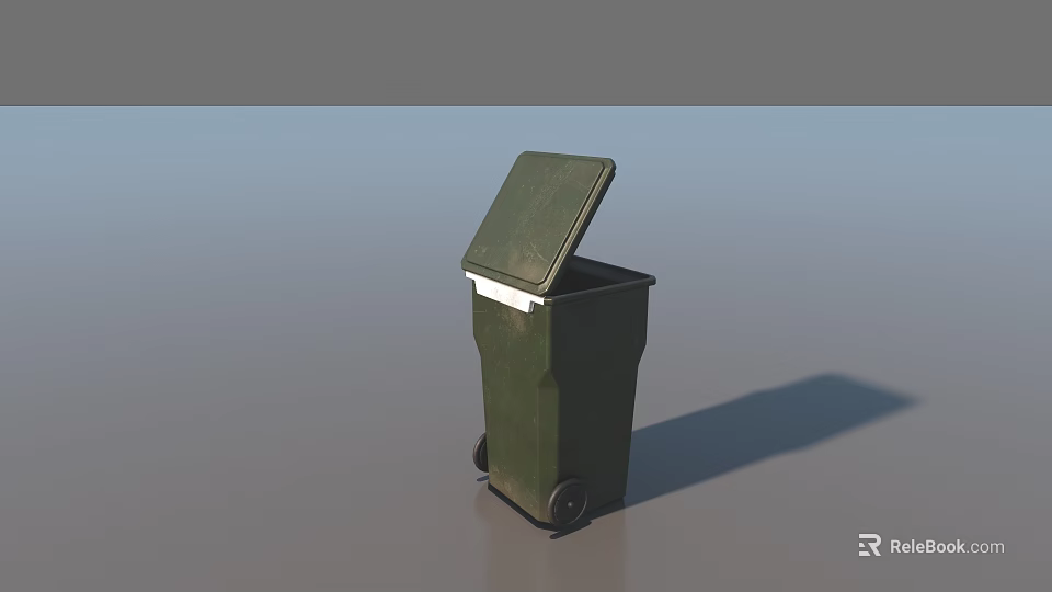 Public Facility Green Waste Bin With Wheels And Open Lid Design 3d model 