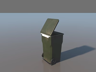 Public Facility Green Waste Bin With Wheels And Open Lid Design 3d model