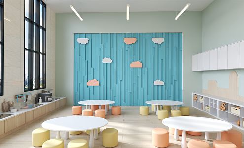 Modern kindergarten internal activity room food 3d model