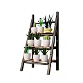 Decorative Garden Ladder Plant Stand With Multiple Shelves And Potted Plants