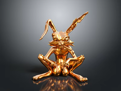Golden Rabbit Sculpture With Shiny Metallic Finish And Unique Sitting Pose 3d model