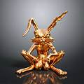 Golden Rabbit Sculpture With Shiny Metallic Finish And Unique Sitting Pose