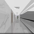 Modern Office Corridor With Glass Partitions Linear Ceiling Lights And Digital 3d model