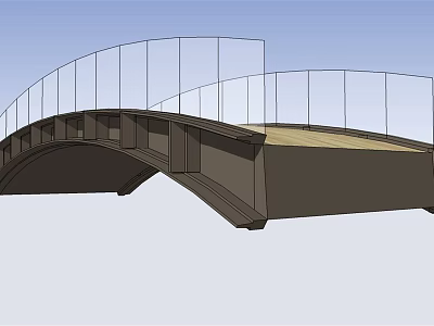 Modern Landscape Bridge With Curved Design Glass Railings And Wooden Deck 3d model