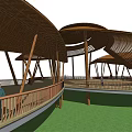 Roadside Facility With Unique Curved Roofs And Wooden Frame Structure In Green Area