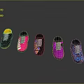 Colorful Athletic Sports Shoes with Various Designs and Vibrant Upper Patterns on Dark Background