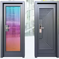 Modern Hinged Doors with Gradient Glass Black Frame Geometric Line Design and Metal Handle
