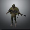 Camouflage Sniper Character With Green Leaf Disguise And Long Sniper Rifle