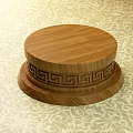 Round Top Wooden Pillar With Decorative Greek Key Pattern Base On Patterned Floor 3d model