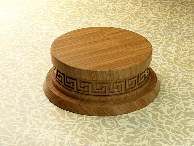Round Top Wooden Pillar With Decorative Greek Key Pattern Base On Patterned Floor 3d model