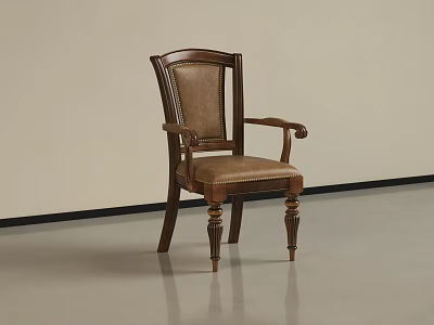 Vintage Style Leisure Chair With Wooden Frame Leather Upholstery And Carved Legs 3d model
