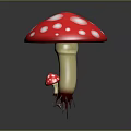 Red Mushroom With White Spots And Smaller Mushroom Growth And Root Structures