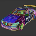 Blue and Black Racing Car with Number 91 Yellow Rear Wing Sponsor Logos