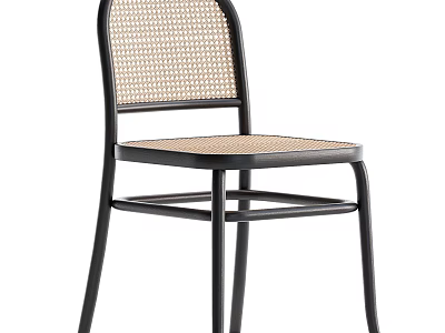 Modern Dining Chair With Black Metal Frame And Woven Rattan Seat Back 3d model