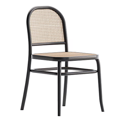 Modern Dining Chair With Black Metal Frame And Woven Rattan Seat Back 3d model