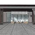 Modern Pergola With Lattice Sides Sofa Coffee Table And Tile Floor