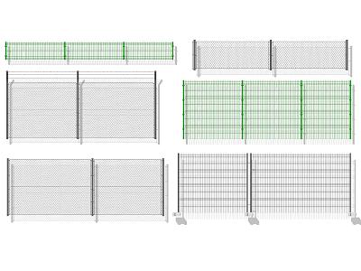 Barbed Wire Fence Steel Wire Green Iron Mesh Metal Mesh Fence Green Grey Iron Fence 3d model