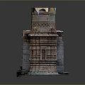 Ancient Architectural Model of Intricate Stone Tower with Layered Structure and Base