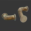 Rusty Metal Elbow Pipe Fittings With Flanged Ends On White Background