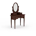 Wooden Brown Dressing Table With Oval Mirror Carved Legs And Drawers
