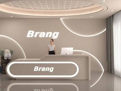 Sleek Modern Store Front Desk With Brang Logo Curved Design And LED Lighting 3d model
