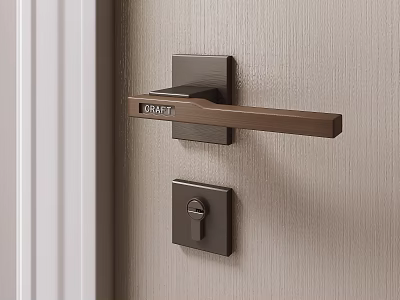 Modern GRANT Door Handle in Brushed Bronze on Light Gray Door with Lock 3d model