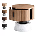 Modern Wooden Bedside Table with Round Top Ribbed Storage Drawer Marble Base and Colorful Knobs 3d model