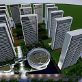Modern High Rise Residential Building With Water Feature Lush Greenery And Circular Center