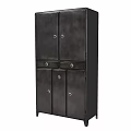 Classic Dark Brown Wooden Decorative Cabinet With Doors Drawers And Metal Handles