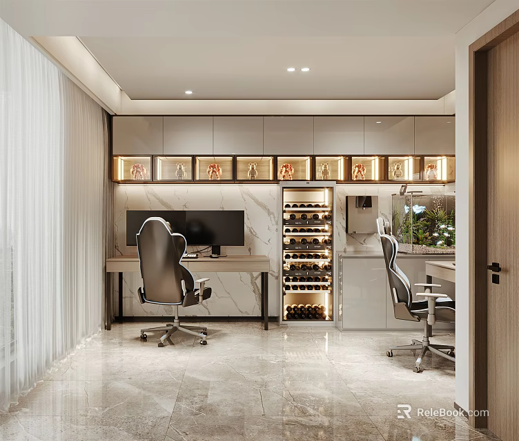 Modern Cyber Cafe Interior Design With Comfortable Workstations Gaming Chairs And Ambient Lighting 3d model