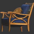 Comfortable Wooden Chair With Blue Cushion Yellow Pillow And Classic Armrest Design