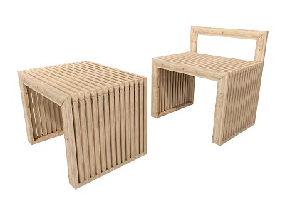 Modern Minimalist Wooden Stools With Vertical Striped Design Open Structure And Square Shape 3d model
