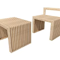 Modern Minimalist Wooden Stools With Vertical Striped Design Open Structure And Square Shape 3d model