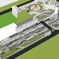 Modern Commercial Landscape Design Featuring Buildings Roads Green Spaces And Transportation