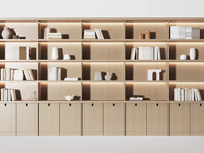 Modern Wooden Bookcase Featuring Open Compartments Books Decorative Items And Storage Cabinets 3d model