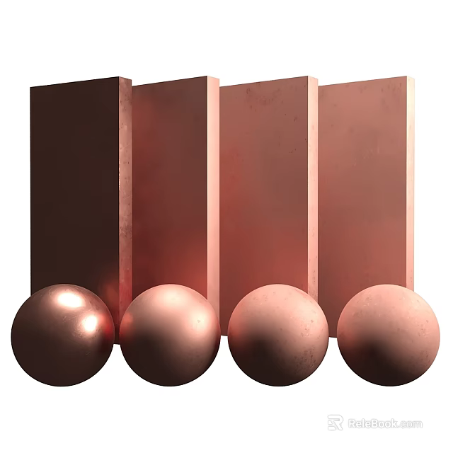 Modern Decorative Components Featuring Copper Colored Rectangular Blocks and Spheres 3d model
