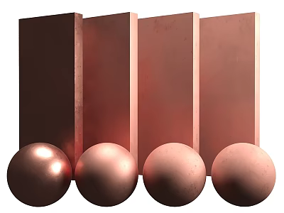 Modern Decorative Components Featuring Copper Colored Rectangular Blocks and Spheres 3d model