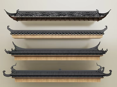 Traditional Chinese Architectural Roof Components With Overhanging Eaves Tiles And Classic Design 3d model
