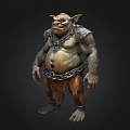 3D Fantasy Monster Character With Horns Fangs Muscular Body Chains And Tattered Cloth
