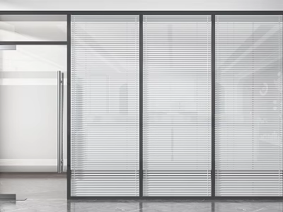 Modern Interior Sliding Partition With White Blinds And Black Frame 3d model