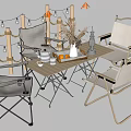 Outdoor Folding Table And Canvas Chairs Set With String Lights For Patio Decor 3d model