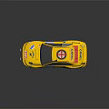 Yellow Race Car Model With Sponsor Logos Number 27 And Cancel Roof Sign